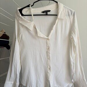 URBAN REVIVO - Asymmetrical cotton/linen shirt